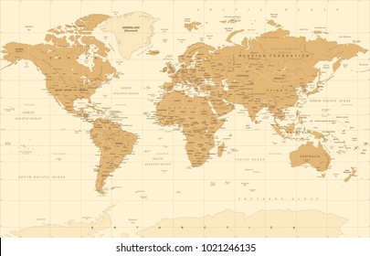 Political Vintage Golden World Map Vector illustration