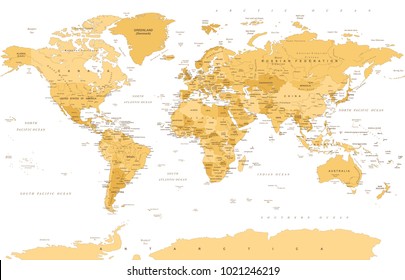 Political Vintage Golden World Map Vector illustration