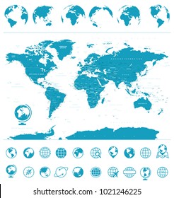 Political Vintage World Map and Globes - Vector illustration