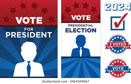 Political vote posters and icons featuring a male candidate in vector format