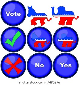 Political web navigation buttons and graphics.