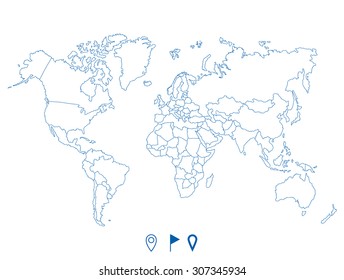 Political world blue map and vector illustration.