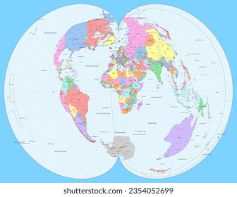 Political world map American polyconic projection