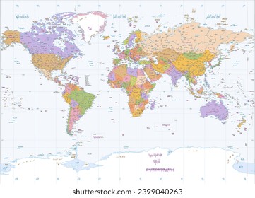 Political world map Arabic language Miller projection