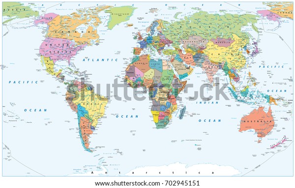 Political World Map Borders Countries Cities Stock Vector Royalty Free