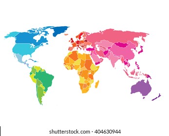 Political World Map. Detailed World map of rainbow colors.