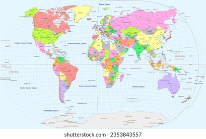 Political world map Györffy E projection