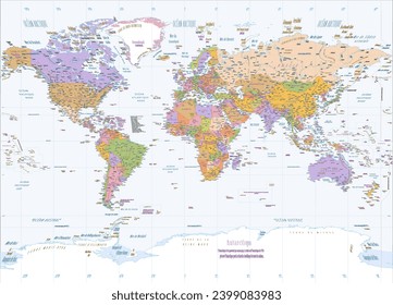 Political world map French language Miller projection