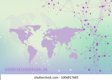Political World Map with global technology networking concept. Digital data visualization. Lines plexus. Big Data background communication. Scientific vector illustration.