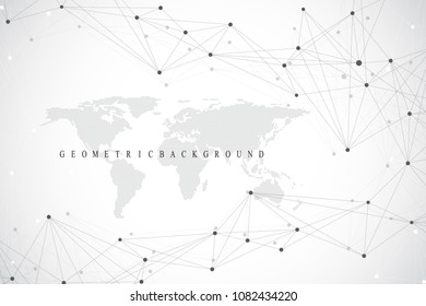 Political World Map with global technology networking concept. Digital data visualization. Scientific cybernetic particle compounds. Big Data background communication. Vector illustration