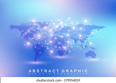 Political World Map with global technology networking concept. Digital data visualization. Lines plexus. Big Data background communication. Scientific vector illustration