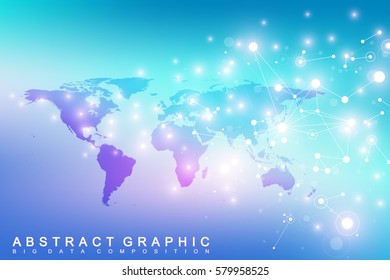 Political World Map with global technology networking concept. Digital data visualization. Lines plexus. Big Data background communication. Scientific vector illustration
