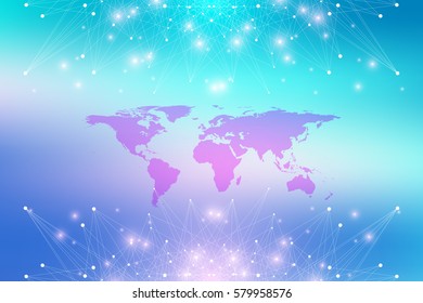 Political World Map with global technology networking concept. Digital data visualization. Lines plexus. Big Data background communication. Scientific vector illustration