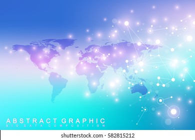 Political World Map with global technology networking concept. Digital data visualization. Lines plexus. Big Data background communication. Scientific vector illustration