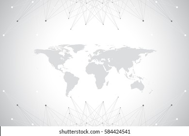 Political World Map with global technology networking concept. Digital data visualization. Lines plexus. Big Data background communication. Scientific vector illustration