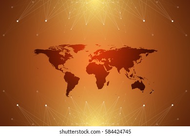Political World Map with global technology networking concept. Digital data visualization. Lines plexus. Big Data background communication. Scientific vector illustration
