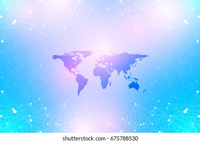 Political World Map with global technology networking concept. Digital data visualization. Scientific cybernetic particle compounds. Big Data background communication. Vector illustration