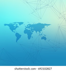 Political World Map with global technology networking concept. Digital data visualization. Scientific cybernetic particle compounds. Big Data background communication. Vector illustration