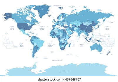 Political world map high detailed vector illustration. All layers detachable and labeled