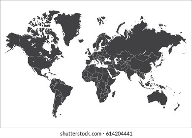 Political world map isolated on white background,  vector illustration