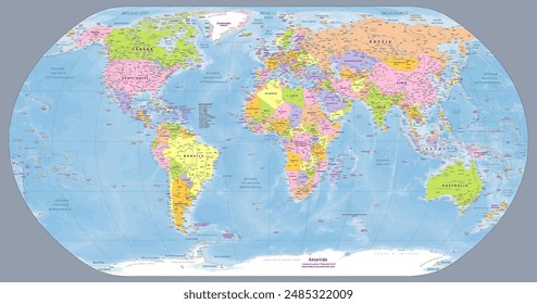 Political world map Italian language labeled  natural earth projection