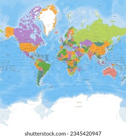 Political world map Mercator projection