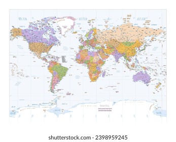 Political world map Miller projection