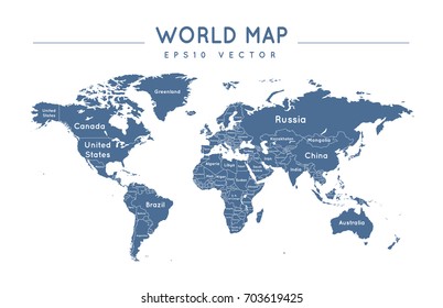 Political world map with the name and borders of the countries