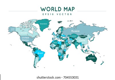 Political world map with the name and borders of the countries