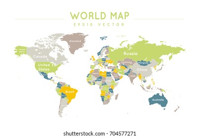 Political world map with the name and borders of the countries