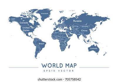 Political world map with the name and borders of the countries