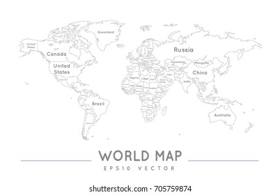 black and white world map images with name Similar Images Stock Photos Vectors Of Political World Map In Outline With The Name And Borders Of The Countries 705761761 Shutterstock black and white world map images with name