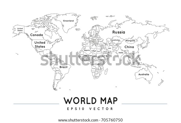 国名と国境を持つ政治世界地図 のベクター画像素材 ロイヤリティ