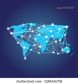 Political World Map with net work. vector Illustration.  