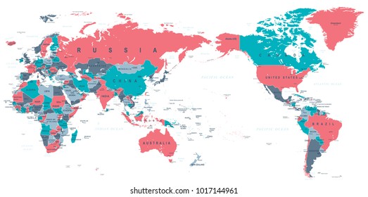 Political World Map Pacific Centered - vector