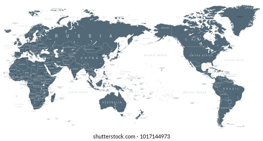 Political World Map Pacific Centered - vector
