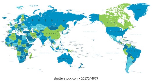 Political World Map Pacific Centered - vector