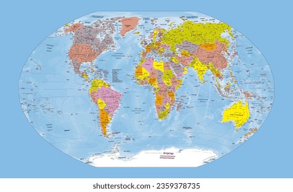 Political world map Russian language Winkel-Tripel projection