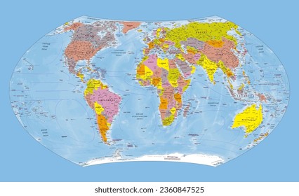Political world map Russian language Wagner VII projection