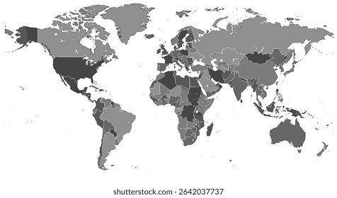 Political World Map Showing Different Countries And Their Borders For Geographical Studies