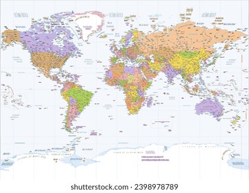 Political world map Spanish language Miller projection