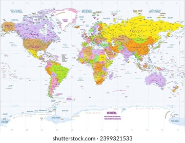 Political world map Turkish language Miller projection