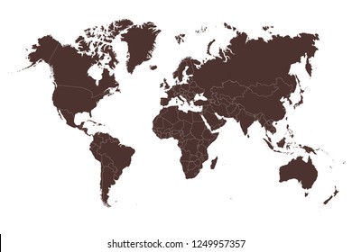 Political World Map vector brown illustration isolated on white background. Editable layers clearly labeled.