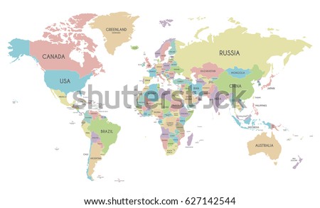 Political World Map vector illustration isolated on white background. Editable layers clearly labeled.