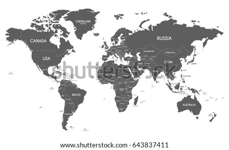 Political World Map vector illustration isolated on white background.
