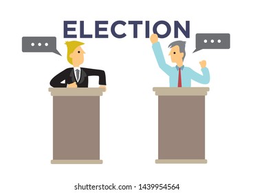 Politician argument, delivering a speech at an election campaign rally. Concept of presidential election. Flat vector illustration.