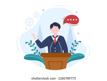 Politician Cartoon Hand Drawn Illustration with Election and Democratic Governance Ideas Participate in Political Debates in Front of Audience
