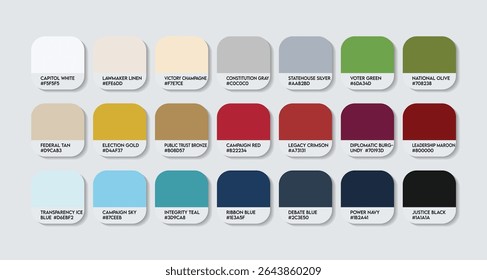 Politician Color Palette, Politician Color Guide Palette with Color Names. Catalog Samples Politic with RGB HEX codes and Names. nice and clean Politics Colors Palette, Fashion Trend Color Palette EPS
