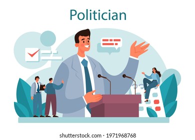 Politician concept. Idea of election and democratic governance. Political party program building, lawmaking and public administration. Isolated flat illustration