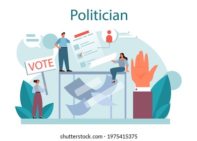 Politician concept. Idea of election and democratic governance. Political party program building, lawmaking and public administration. Isolated flat illustration